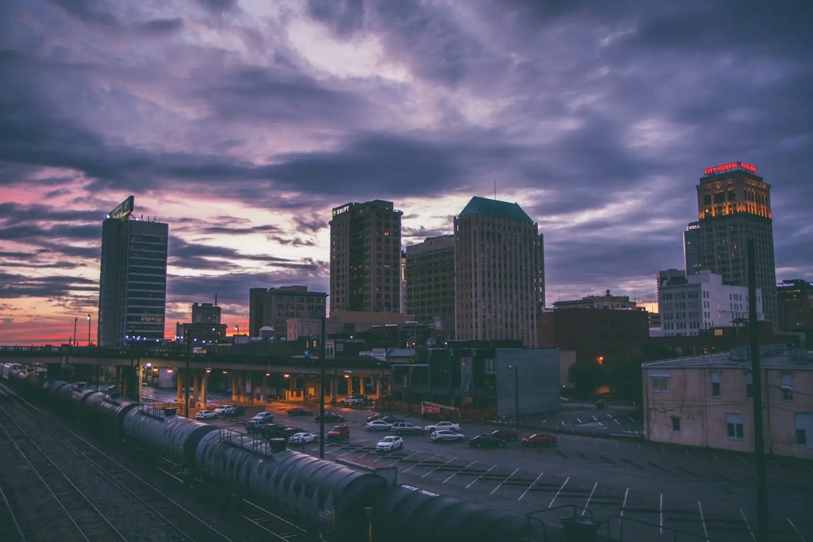 Birmingham skyline at dusk