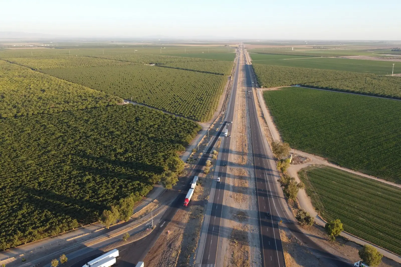 Highway through Kern County farmland near Bakersfield