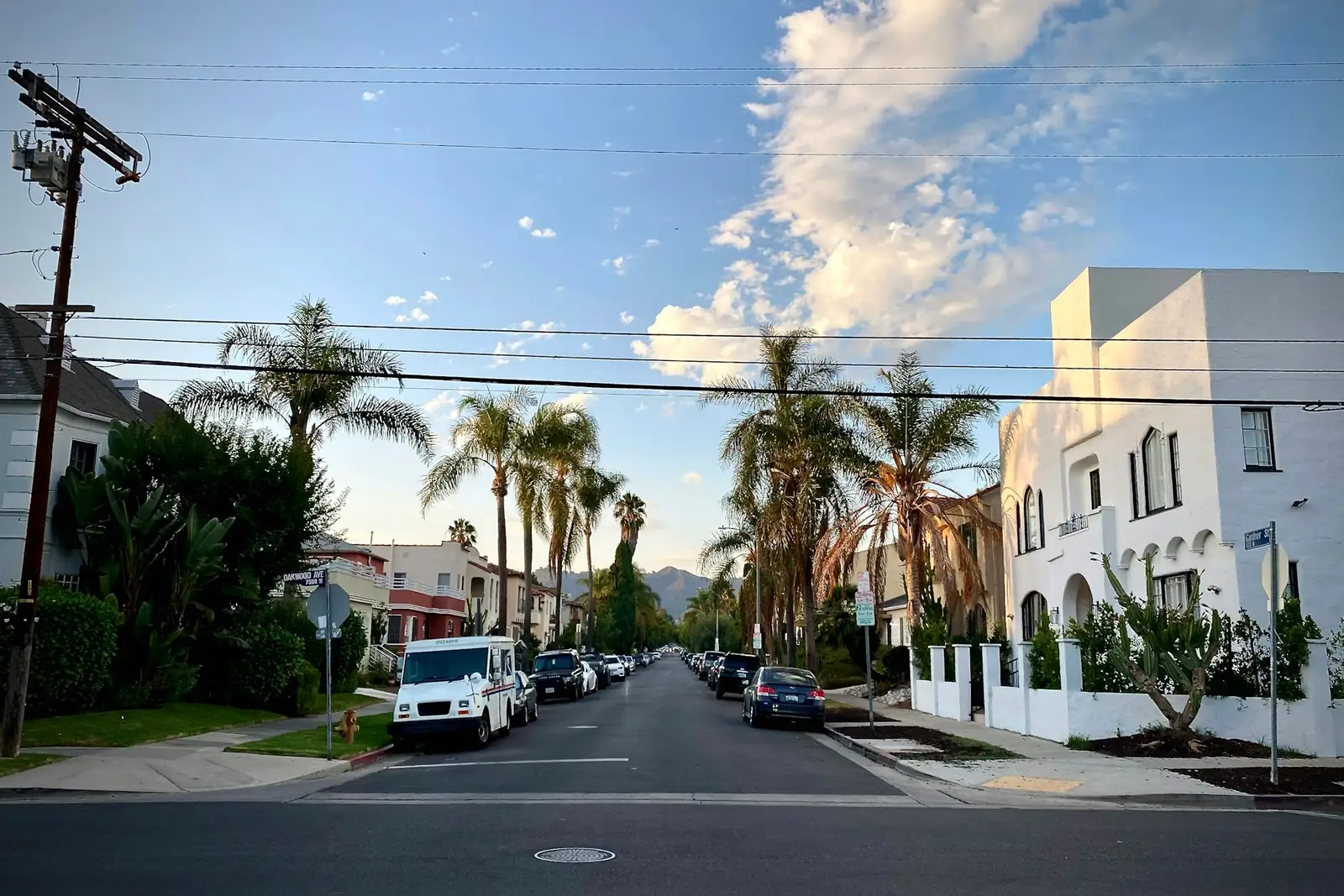 Palm-lined residential street in Los Angeles