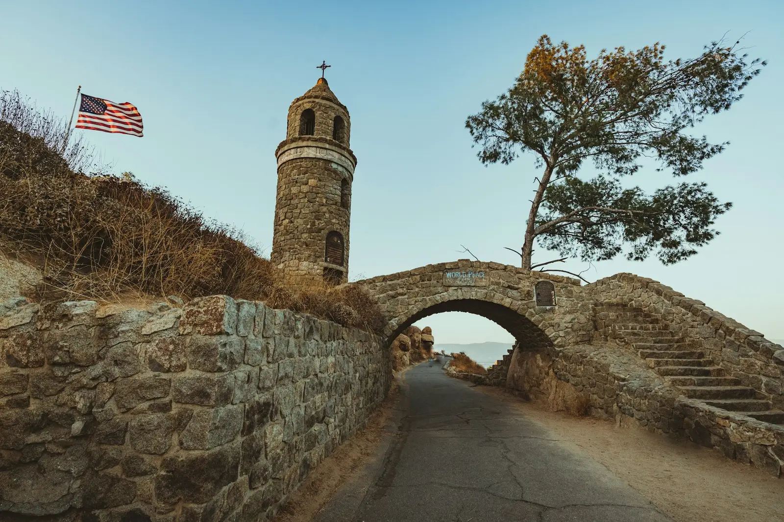 Mount Rubidoux tower and stone bridge in Riverside