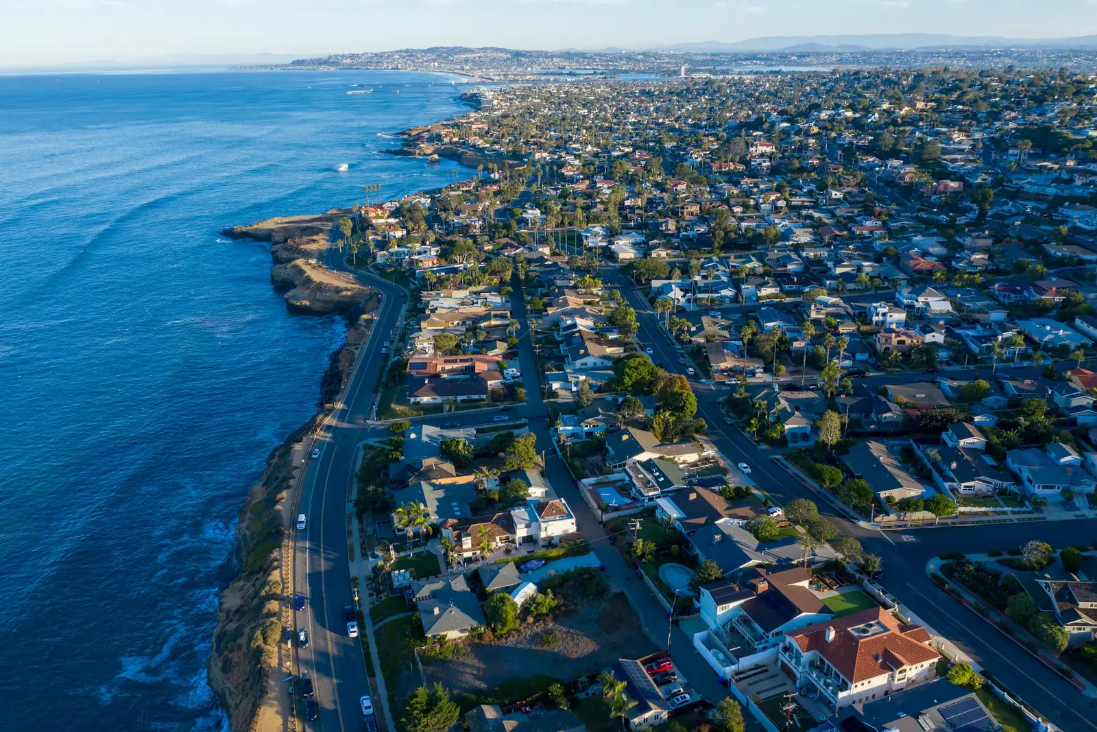 Aerial view of a coastal San Diego neighborhood