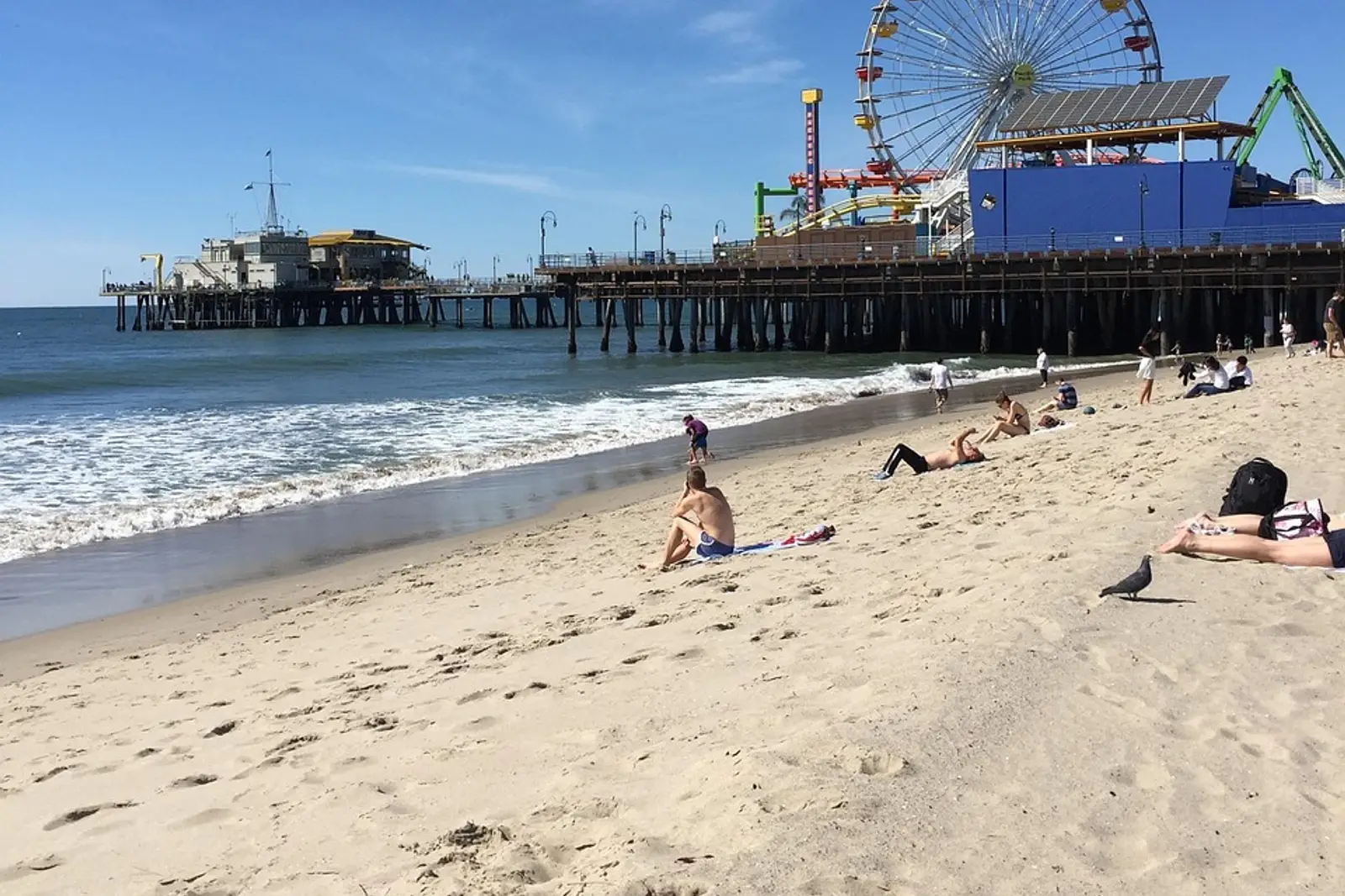 Santa Monica Pier and its Ferris wheel above the beach