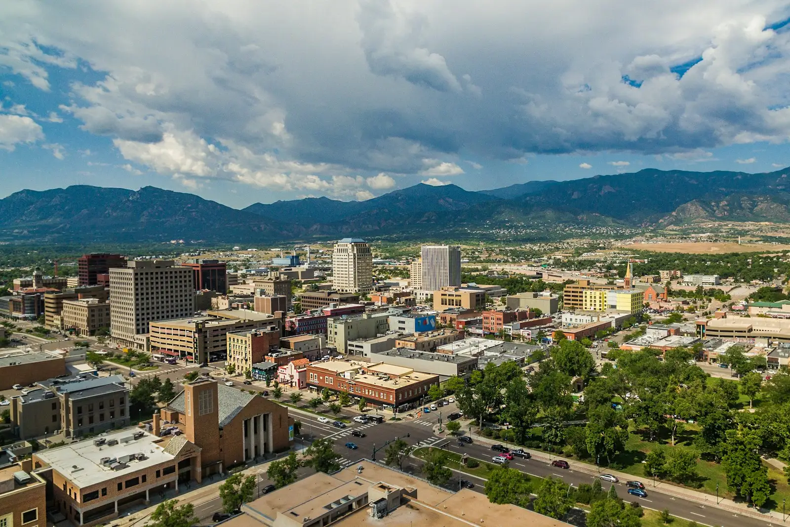 Downtown Colorado Springs below the Front Range