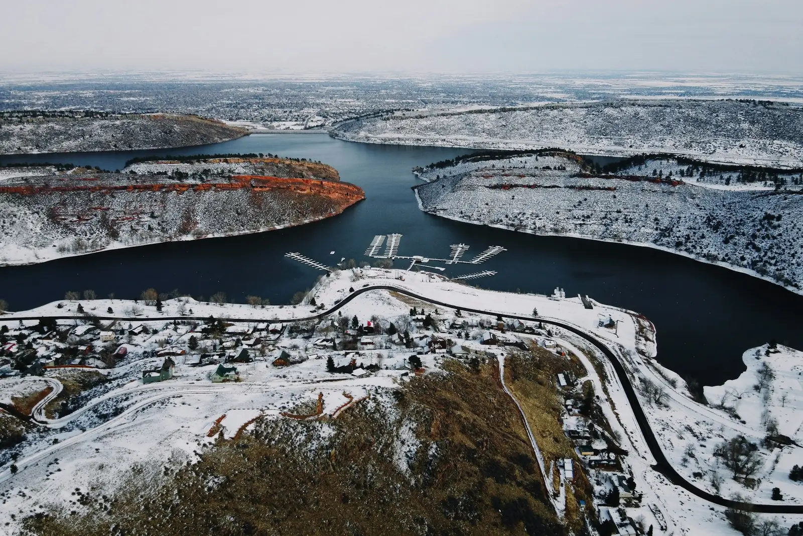 Horsetooth Reservoir in winter above Fort Collins