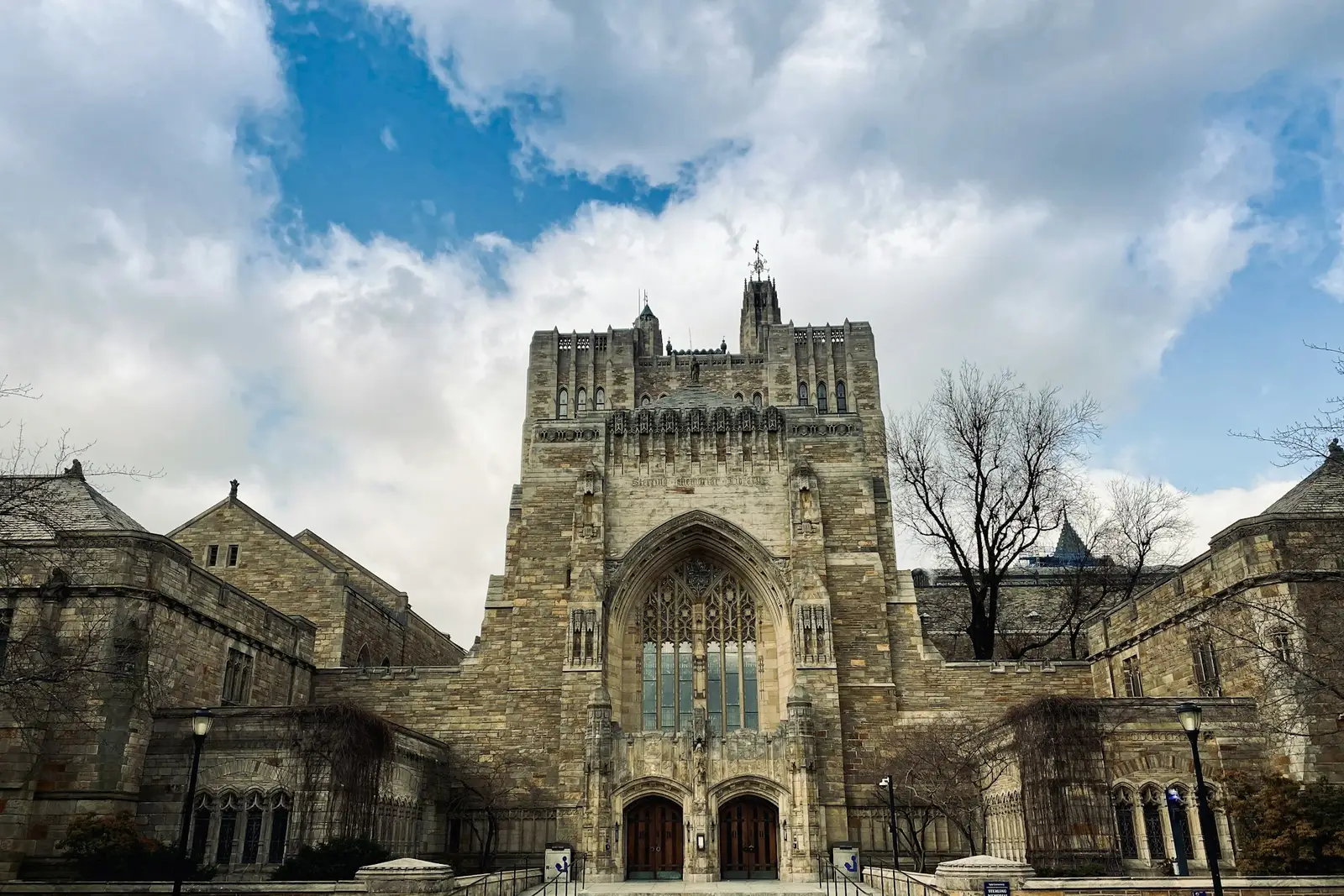 Gothic library tower on the Yale campus in New Haven