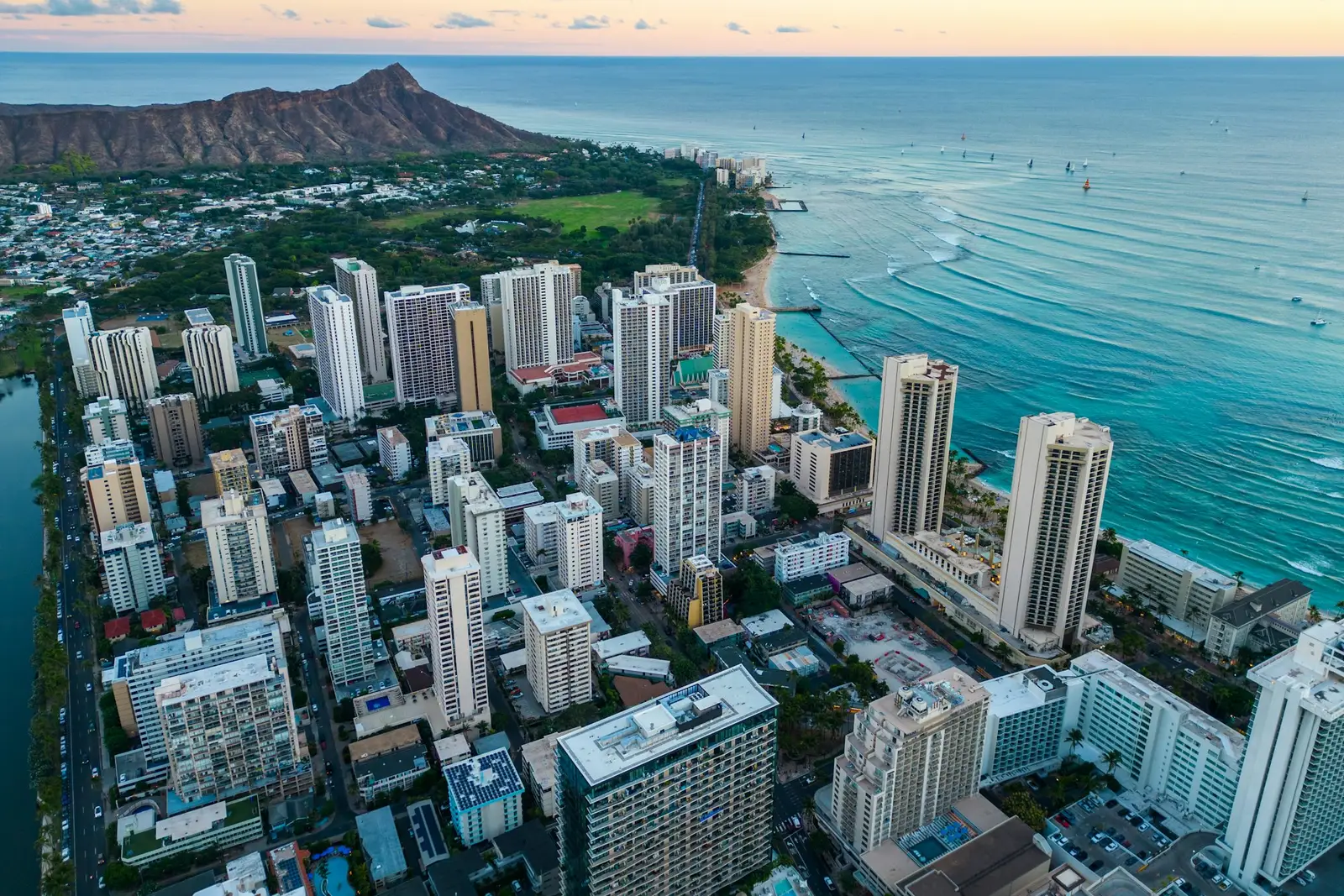 Waikiki high-rises and Diamond Head in Honolulu