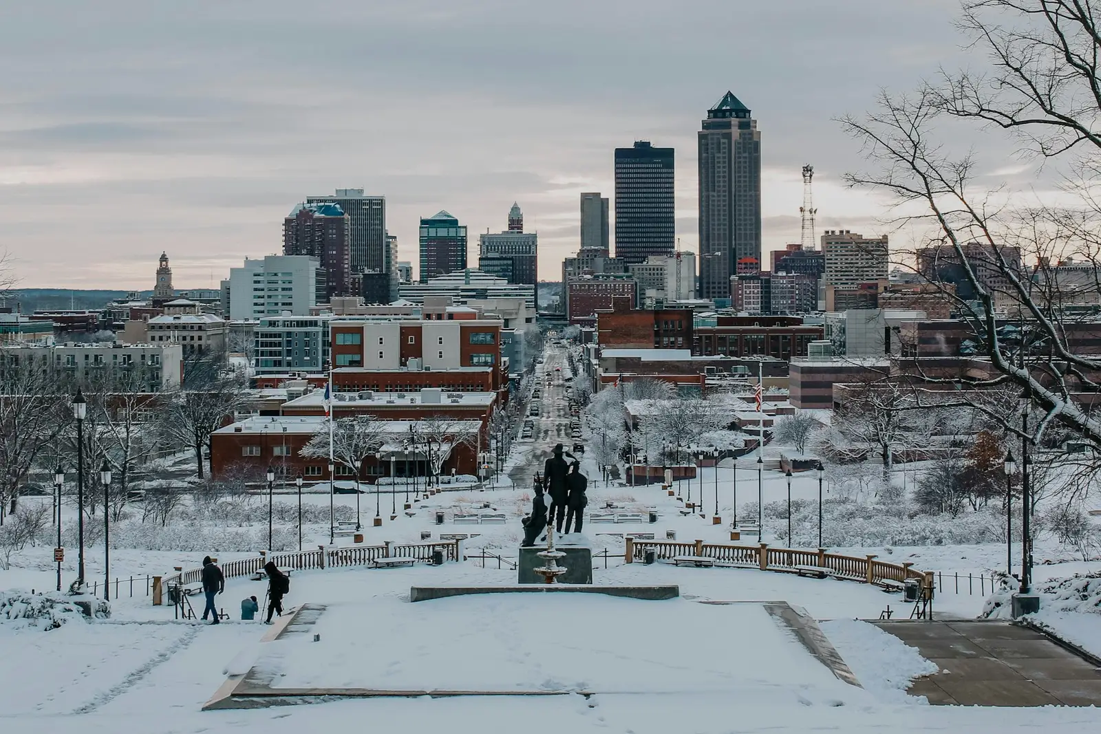 Des Moines skyline in winter snow