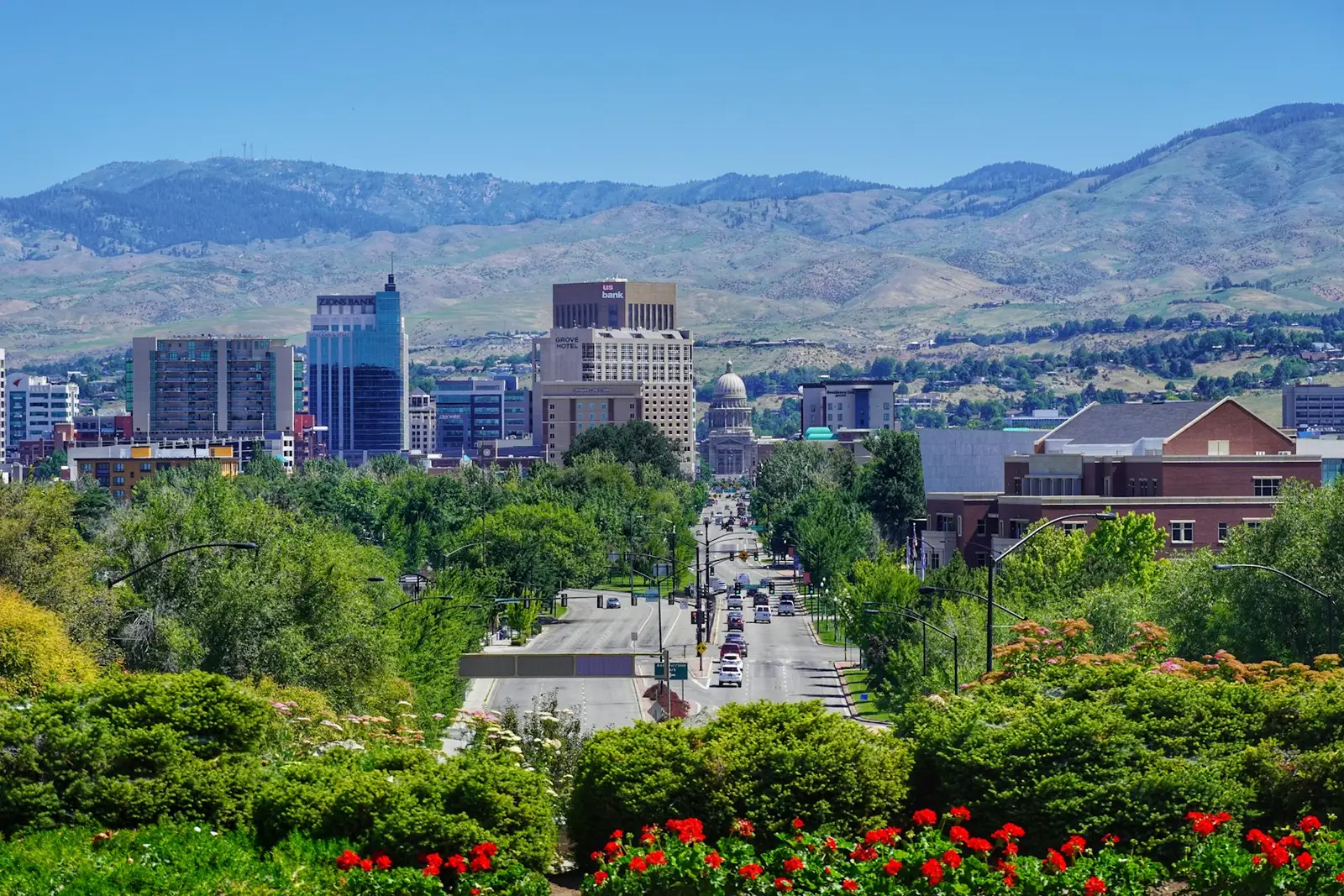 Downtown Boise below the foothills
