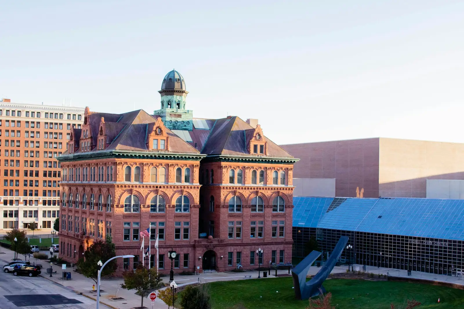 Downtown Peoria buildings along the riverfront