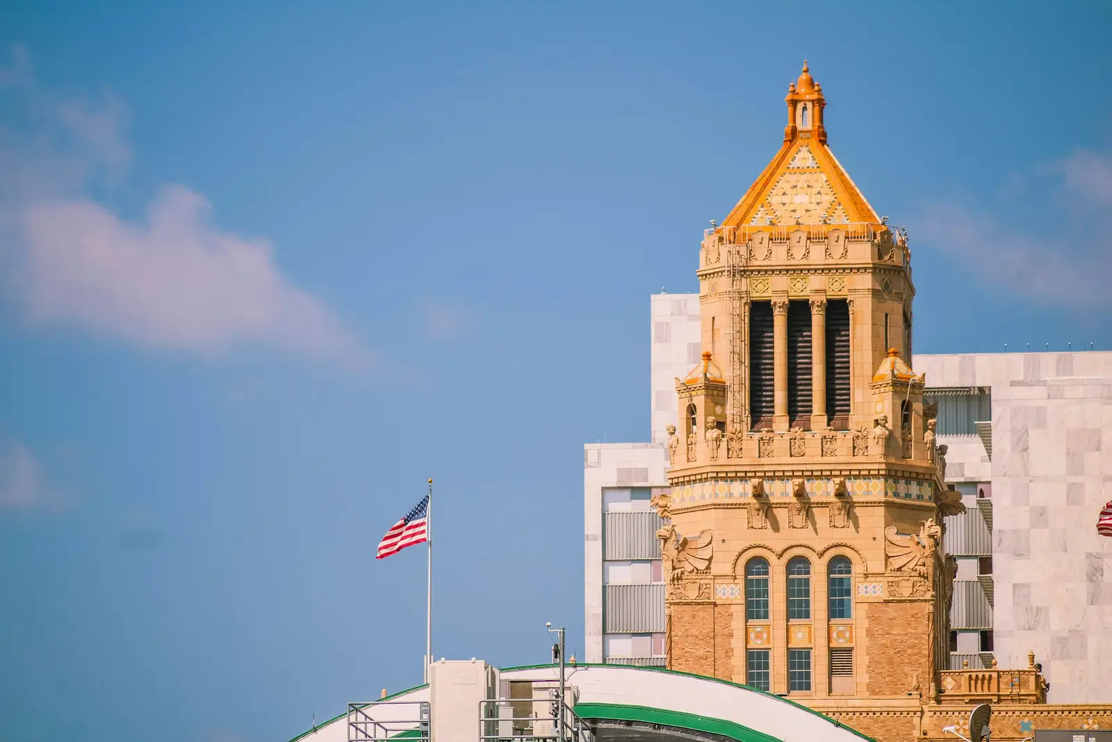 Historic Plummer Building tower in Rochester