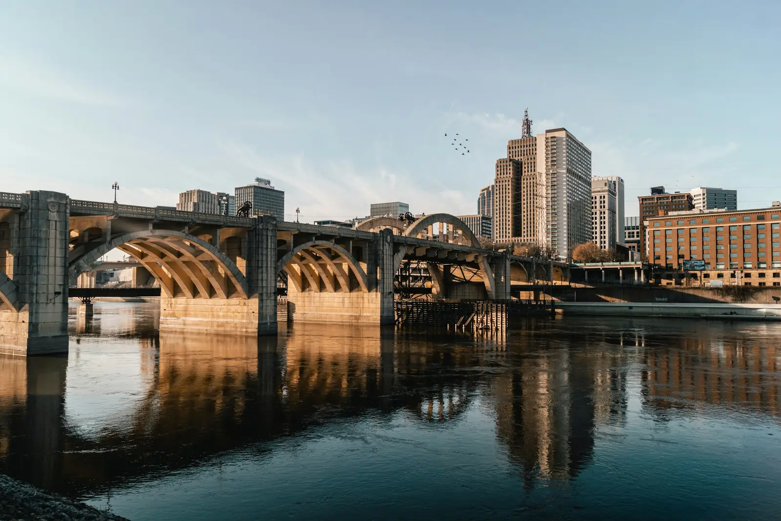 Saint Paul downtown and a Mississippi River bridge