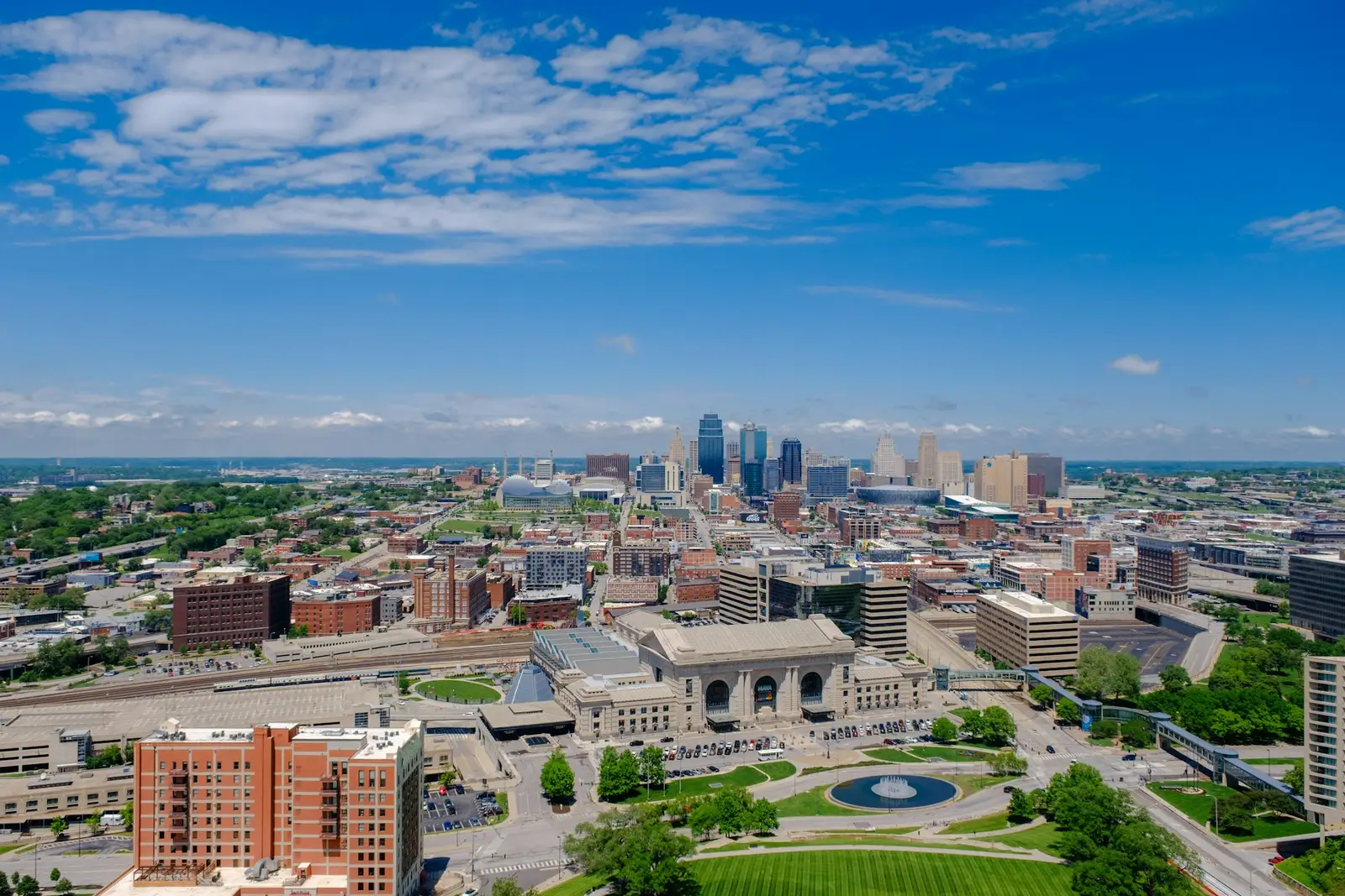 Kansas City skyline and Union Station from above
