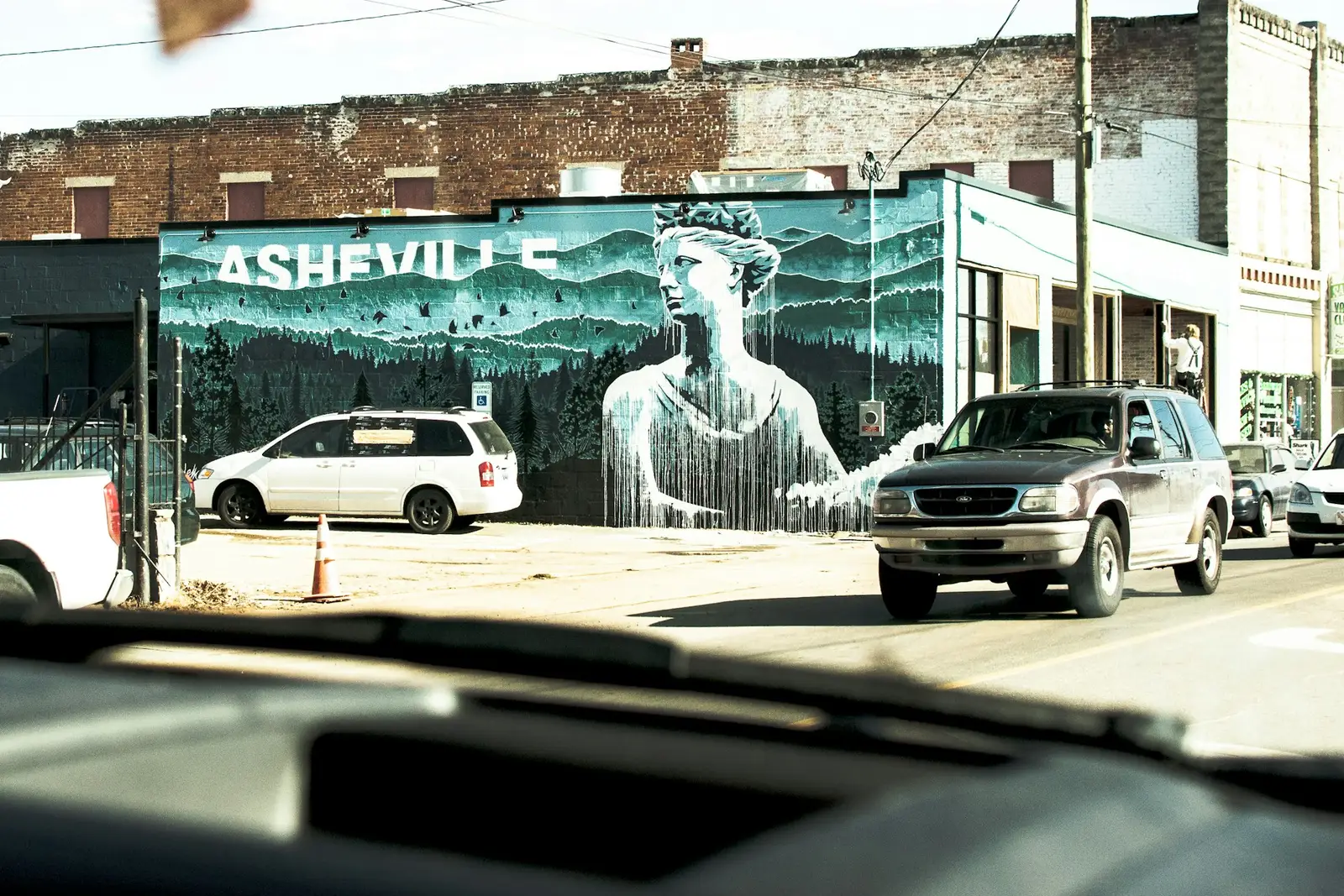 A painted mural on a downtown street in Asheville, North Carolina