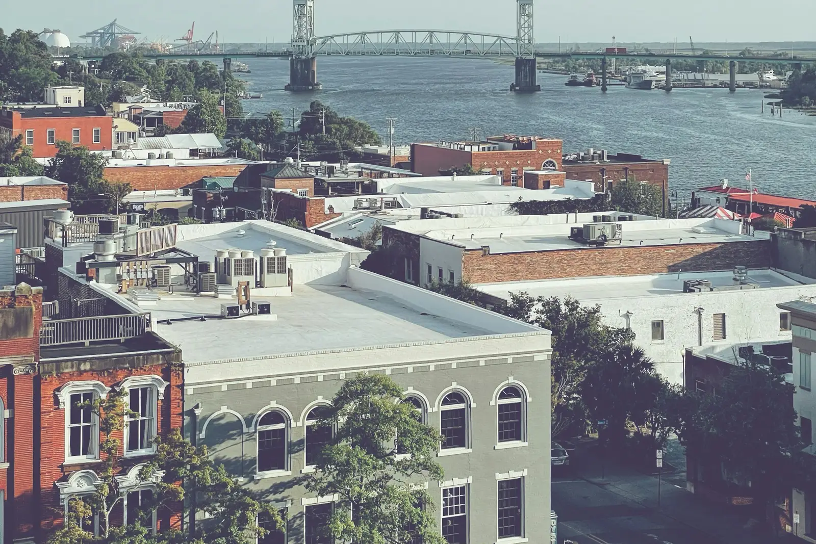 Cape Fear River and bridge beyond downtown Wilmington