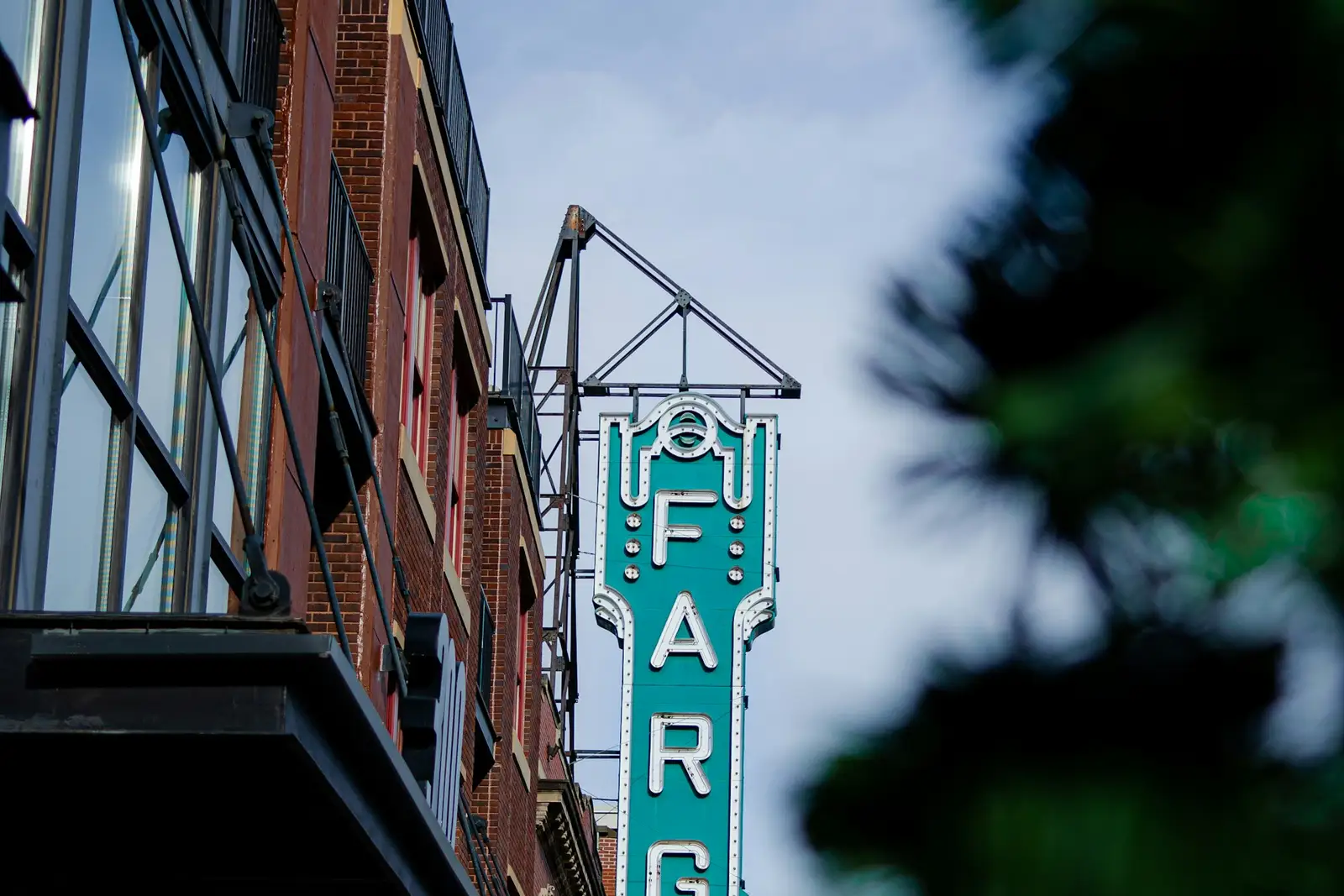 Neon sign of the Fargo Theatre downtown