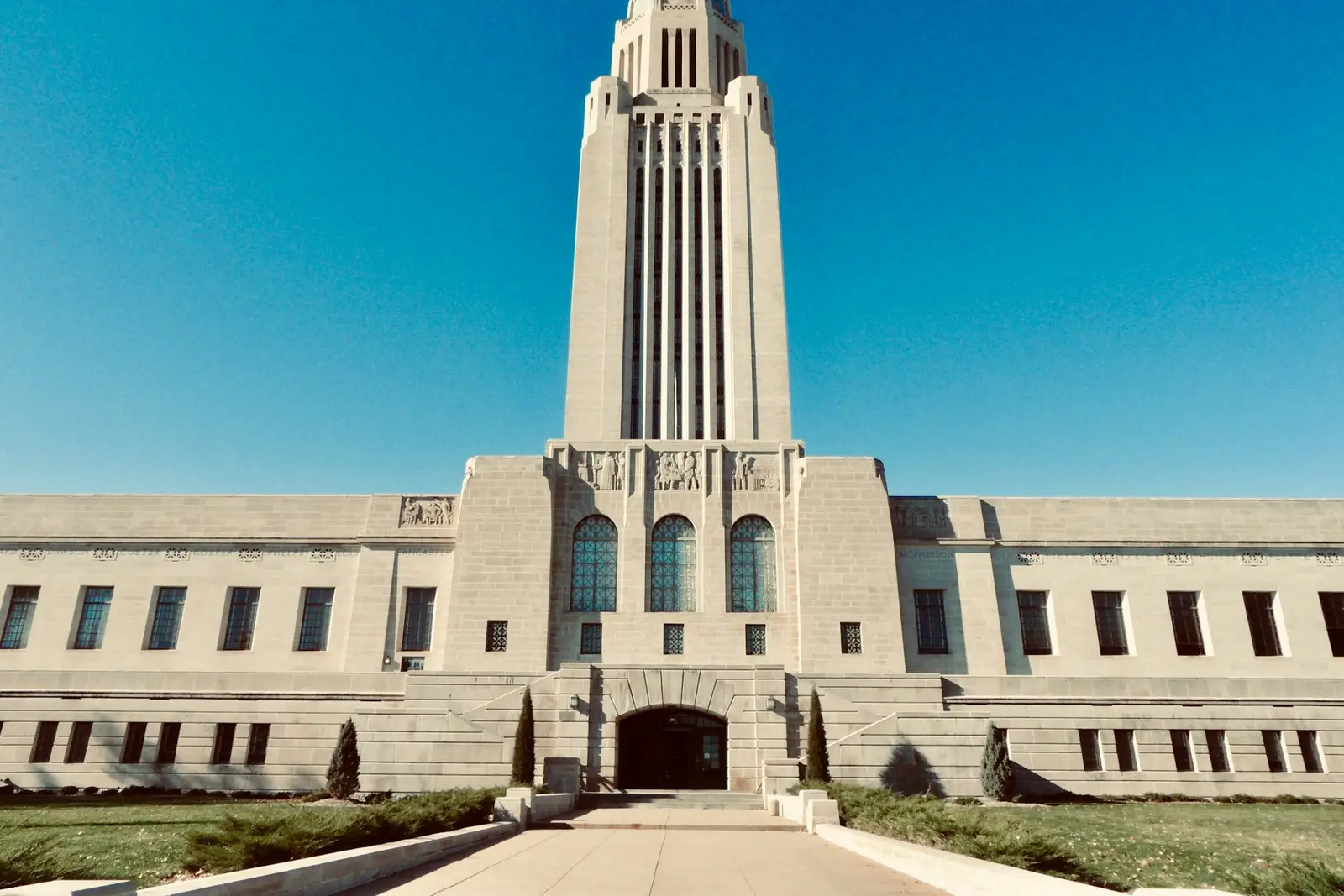 Nebraska State Capitol tower in Lincoln