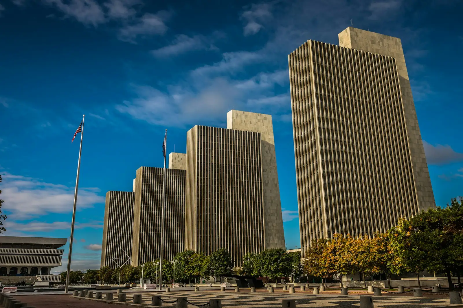 The towers of Empire State Plaza in downtown Albany, New York