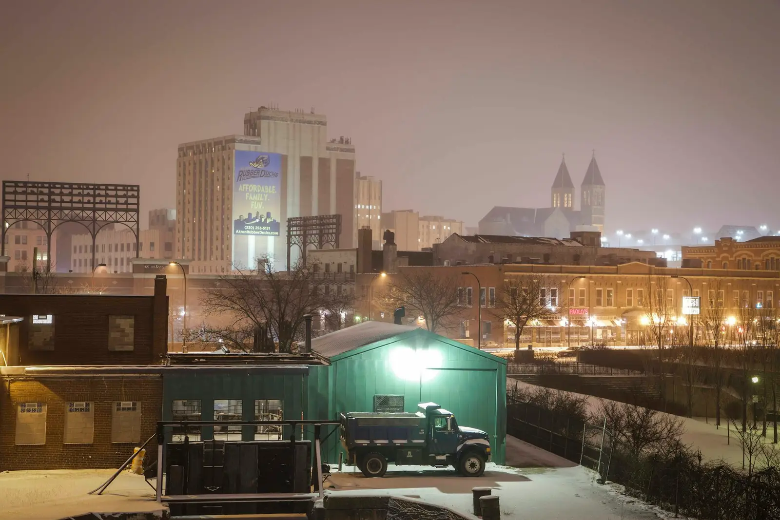 Downtown Akron at night