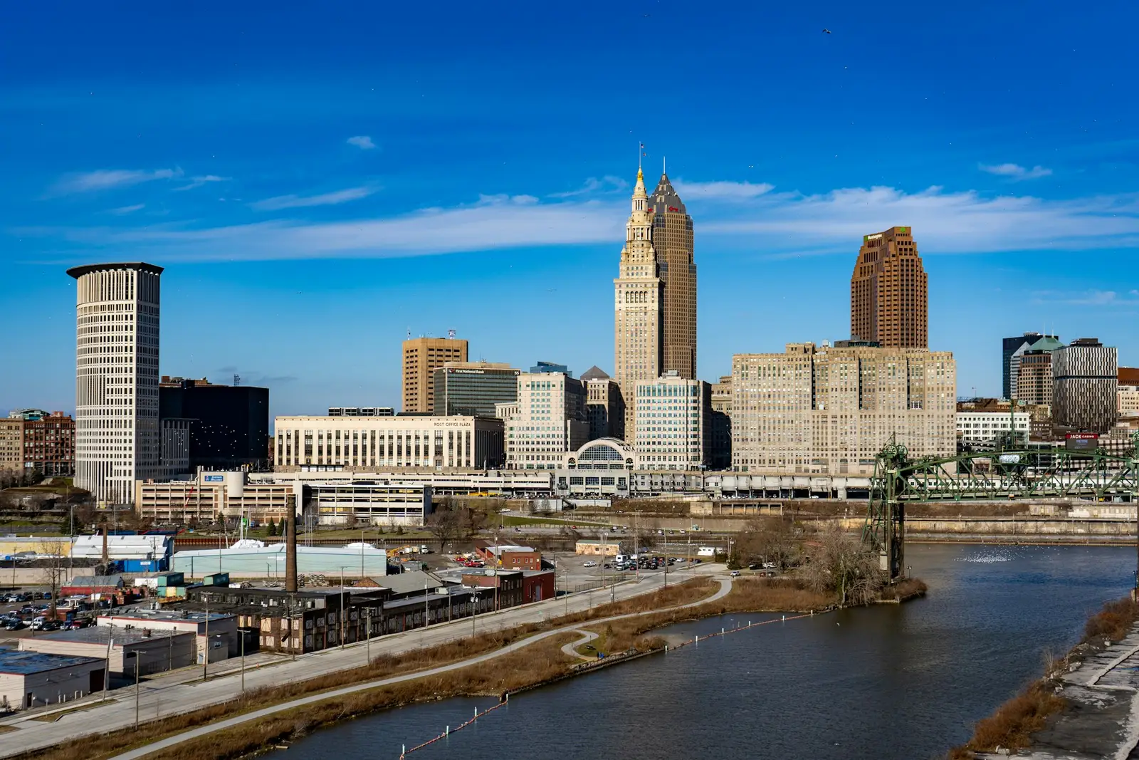 Cleveland skyline with Terminal Tower over the Cuyahoga