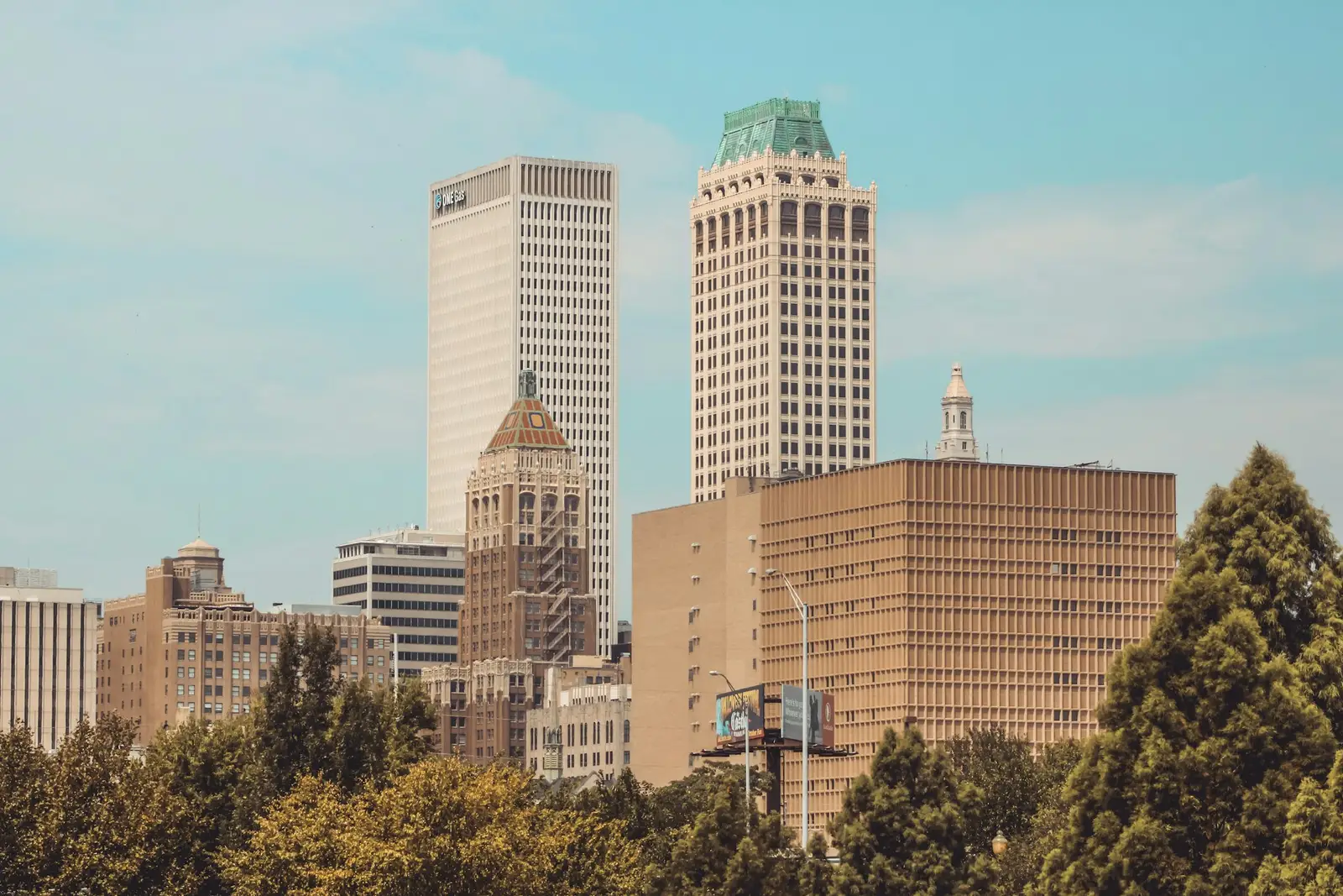 Tulsa downtown towers above the trees