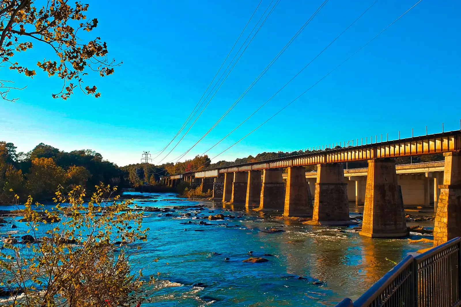 Old trestle bridge over the Congaree River at Columbia