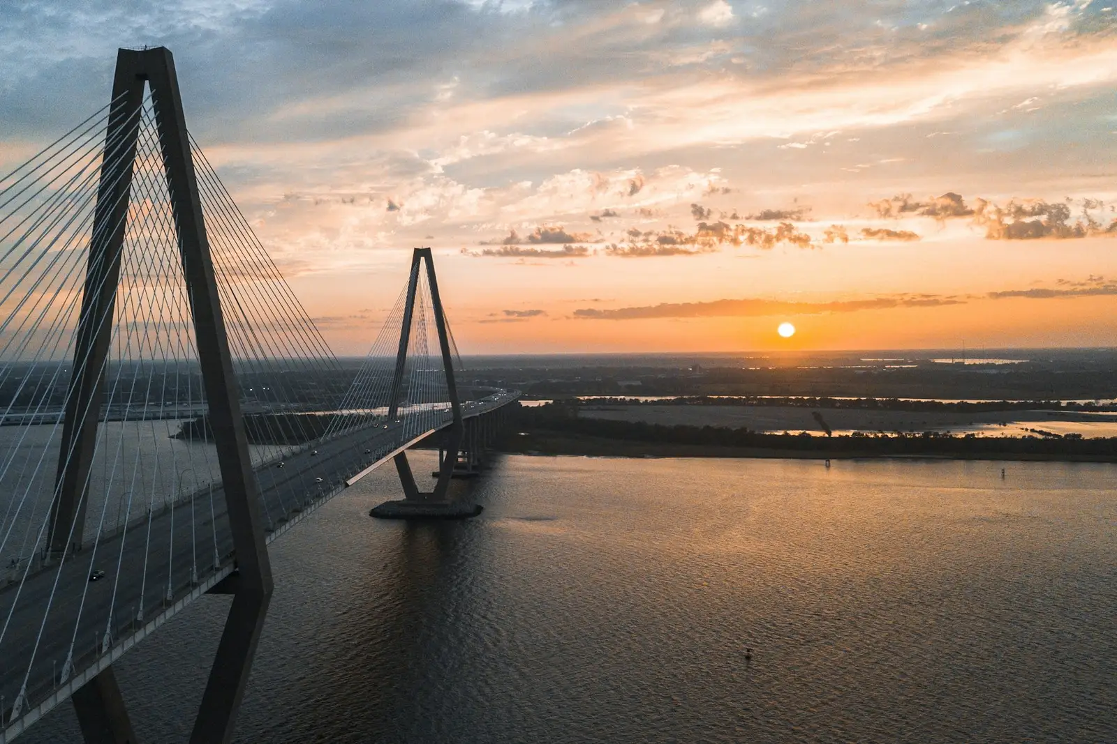 The Ravenel Bridge linking Mount Pleasant and Charleston at sunset