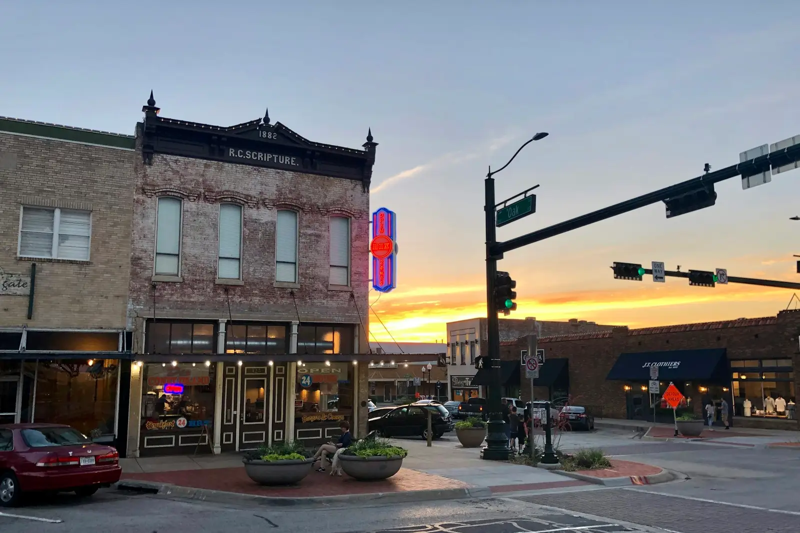 Downtown Denton square at dusk