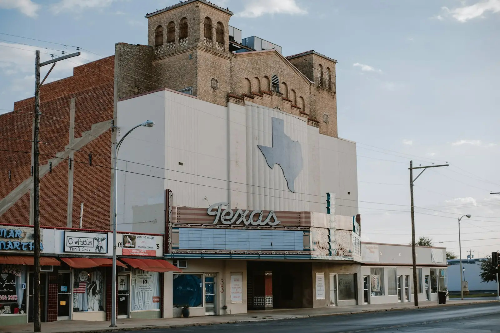 The historic Texas Theatre on a downtown street in San Angelo