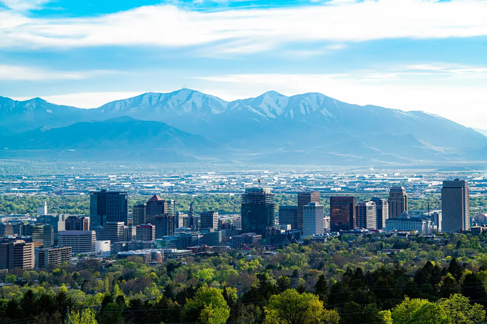 Salt Lake City skyline below the Wasatch Range