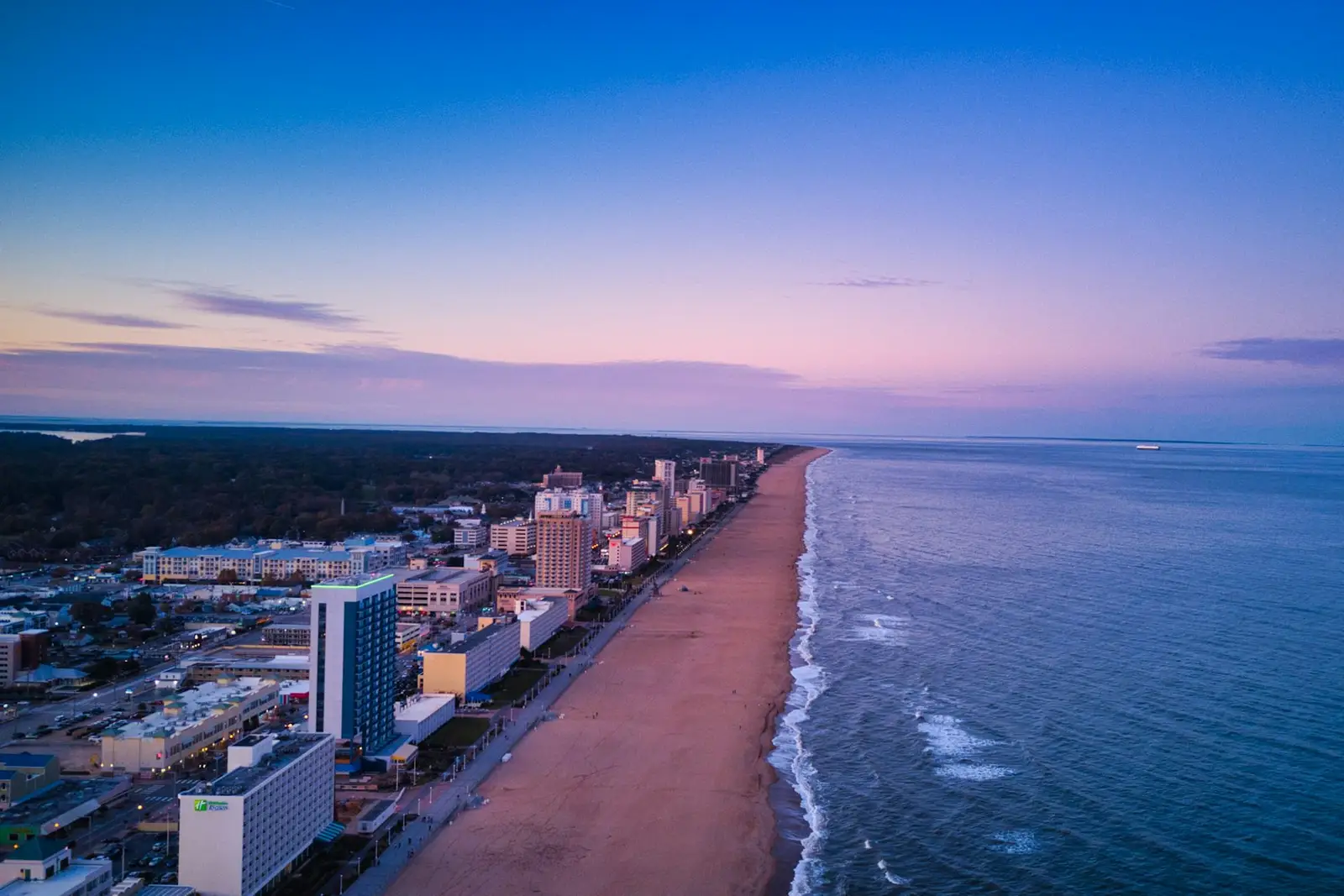 Virginia Beach oceanfront from above at dawn