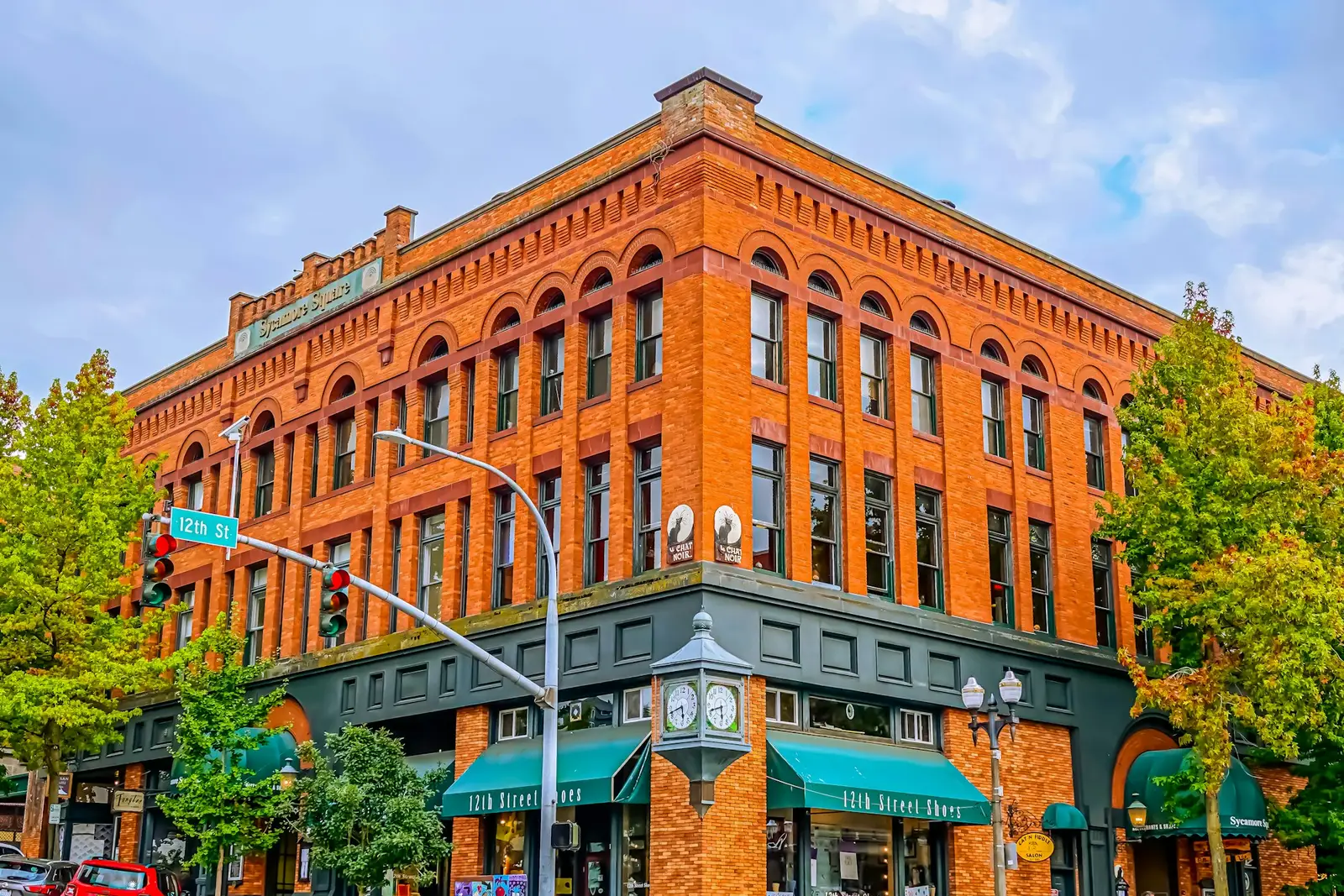 Brick storefronts in the Fairhaven district of Bellingham, Washington